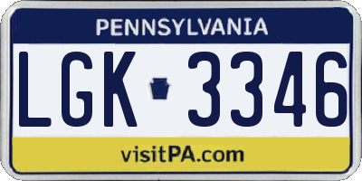 PA license plate LGK3346