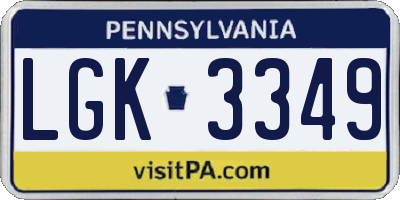 PA license plate LGK3349