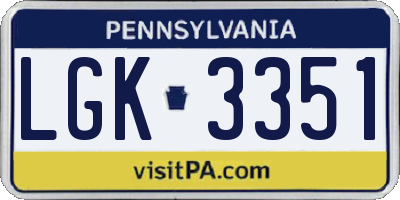 PA license plate LGK3351