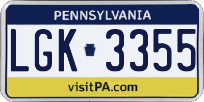 PA license plate LGK3355
