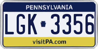 PA license plate LGK3356