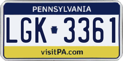 PA license plate LGK3361