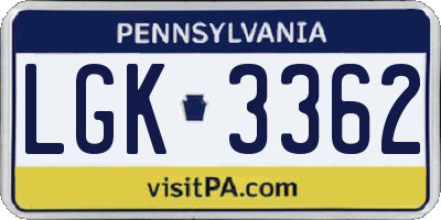 PA license plate LGK3362