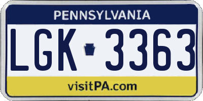 PA license plate LGK3363
