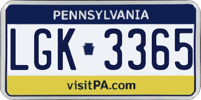 PA license plate LGK3365