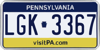 PA license plate LGK3367