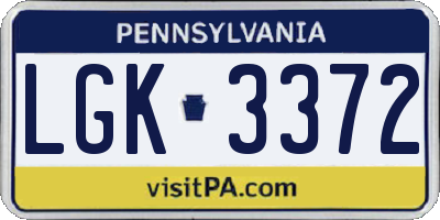 PA license plate LGK3372