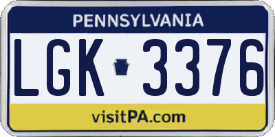 PA license plate LGK3376