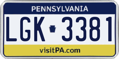 PA license plate LGK3381