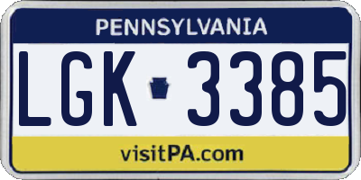 PA license plate LGK3385