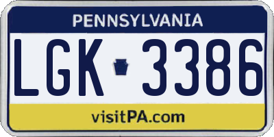 PA license plate LGK3386