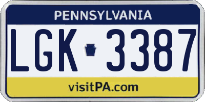 PA license plate LGK3387