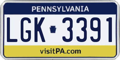 PA license plate LGK3391