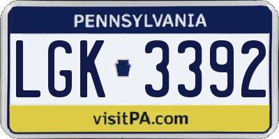 PA license plate LGK3392