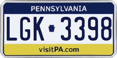 PA license plate LGK3398