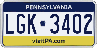 PA license plate LGK3402