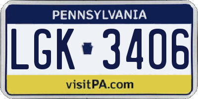 PA license plate LGK3406