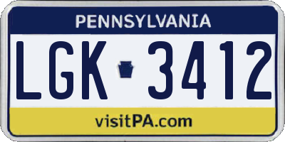 PA license plate LGK3412