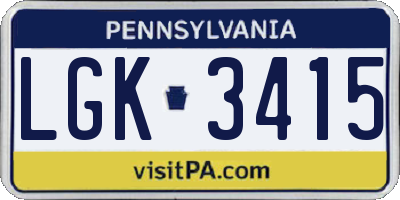 PA license plate LGK3415