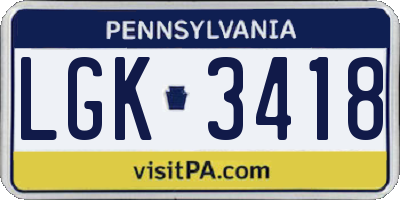 PA license plate LGK3418