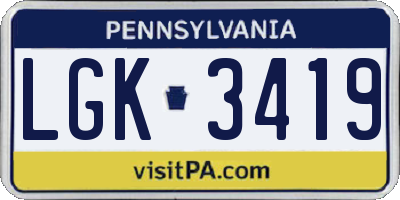 PA license plate LGK3419