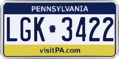 PA license plate LGK3422