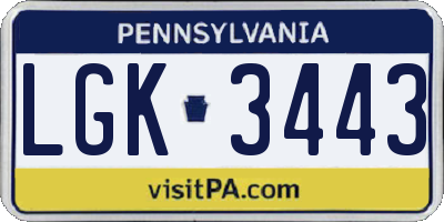 PA license plate LGK3443