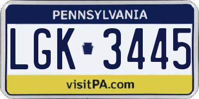 PA license plate LGK3445