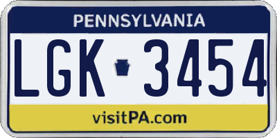 PA license plate LGK3454
