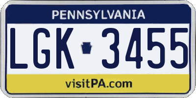 PA license plate LGK3455