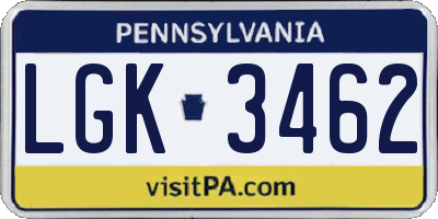 PA license plate LGK3462
