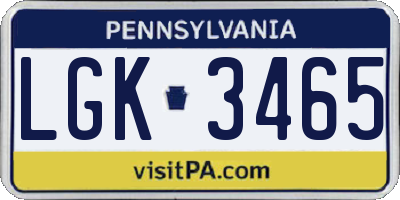 PA license plate LGK3465