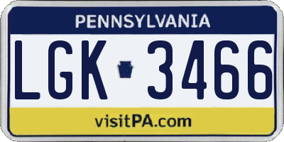 PA license plate LGK3466