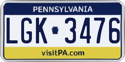PA license plate LGK3476