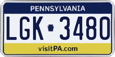 PA license plate LGK3480