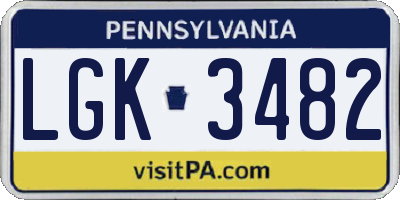 PA license plate LGK3482