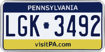 PA license plate LGK3492