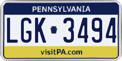 PA license plate LGK3494