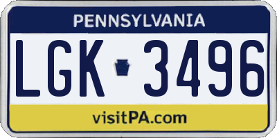 PA license plate LGK3496