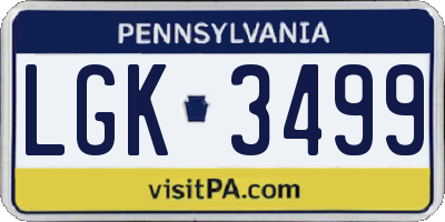 PA license plate LGK3499