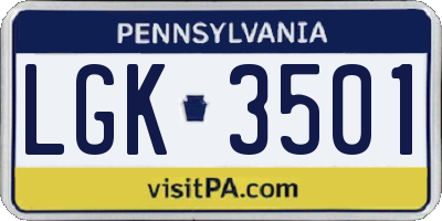 PA license plate LGK3501