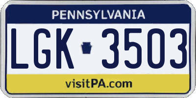 PA license plate LGK3503