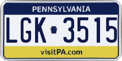 PA license plate LGK3515