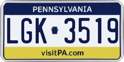PA license plate LGK3519
