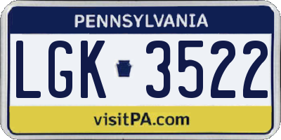 PA license plate LGK3522
