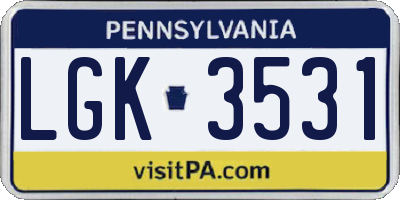 PA license plate LGK3531