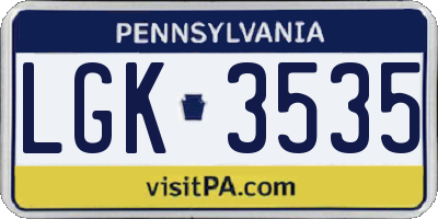 PA license plate LGK3535