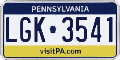 PA license plate LGK3541