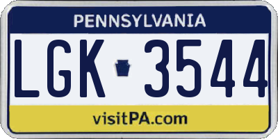 PA license plate LGK3544