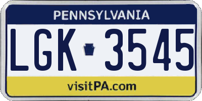 PA license plate LGK3545
